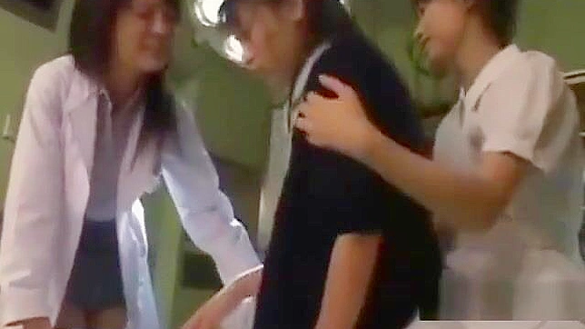 Japanese Nurses' Passionate Kiss & Threesome with Breast Rubbing - Forbidden Pleasure Revealed!