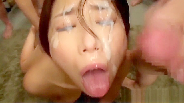 JAV Bukkake Scene Alert! Hot Japanese Beauty Takes It All!