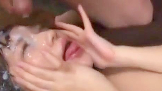 JAV Bukkake Scene ~ Luscious Japanese Enchantress Gets Doused