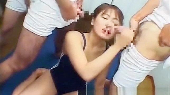 JAV cutie gets doused in bukkake during group sex romp! - See the hottest Asian babe in a swimsuit get wet and wild with a group of guys!