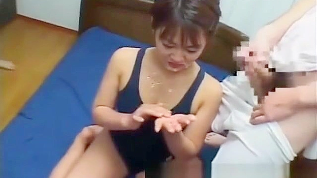 JAV cutie gets doused in bukkake during group sex romp! - See the hottest Asian babe in a swimsuit get wet and wild with a group of guys!