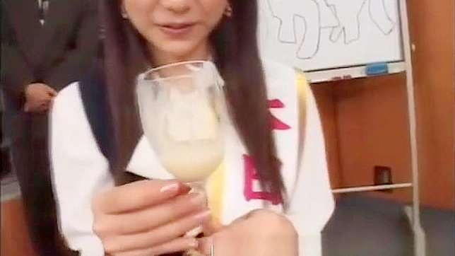 Exclusive ~ 18+ Japanese Teen Drinking Cum from Glass in Amateur Group Sex!