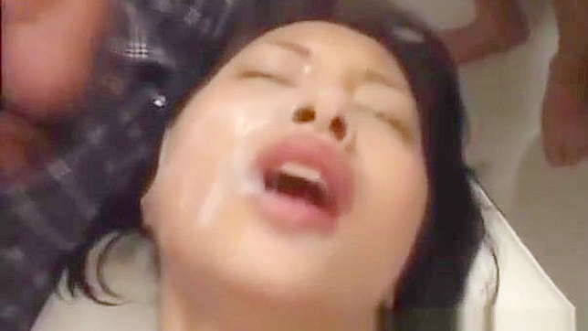 JAV Sensation ~ Busty Amateur Gets Bukkake Facial After Wild Fuck Session