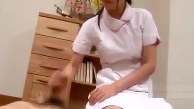 Getting Handjobs from a Luscious Asian Nurse in a Carpeted Sitting Room with Two Guys!