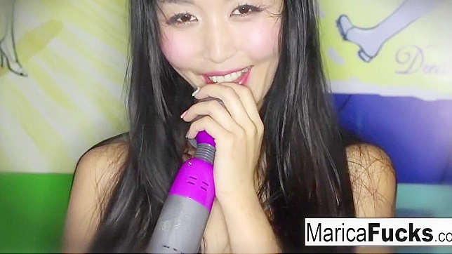 Japanese Enchantress Marica Strips Off Her Costume and Teases Herself with Her Luscious Lips