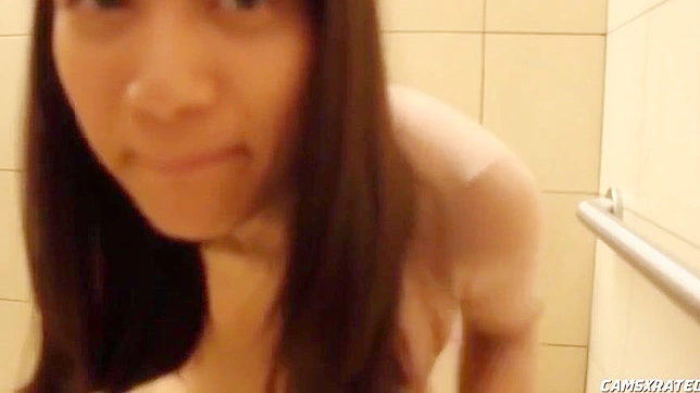 Japanese Porn ~ Luscious Asian Beauty Masturbates in Public Bathroom