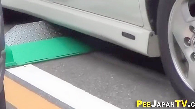 Wet and Wild ~ Asian Beauty Pees in a Car Park