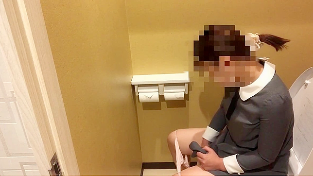 Japanese Porn ~ Luscious Girl Loses Control During Public Bathroom Break