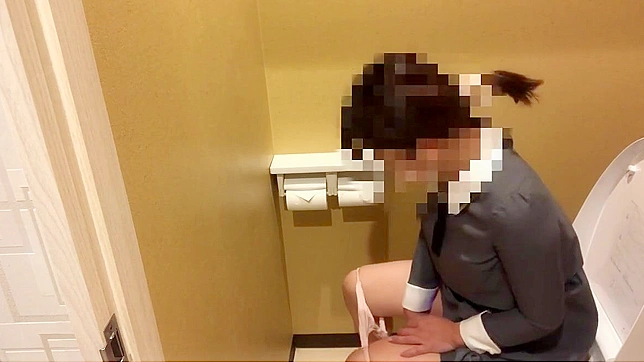 Japanese Porn ~ Luscious Girl Loses Control During Public Bathroom Break