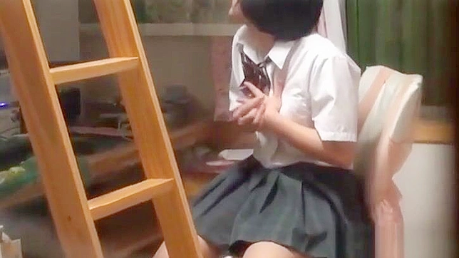 Uniformed Japanese Teen's Solo Session, Secretly Watched and Filmed in the Act.