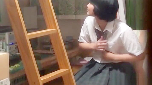 Uniformed Japanese Teen's Solo Session, Secretly Watched and Filmed in the Act.