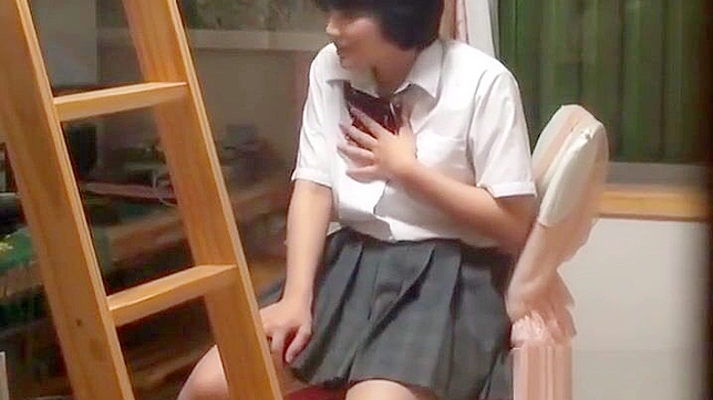 Uniformed Japanese Teen's Solo Session, Secretly Watched and Filmed in the Act.