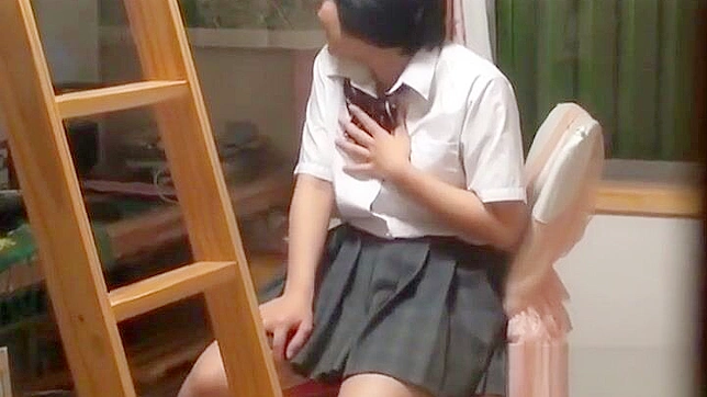 Uniformed Japanese Teen's Solo Session, Secretly Watched and Filmed in the Act.