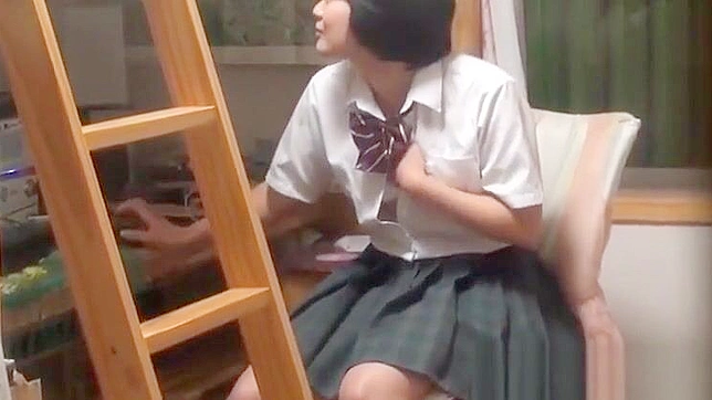 Uniformed Japanese Teen's Solo Session, Secretly Watched and Filmed in the Act.