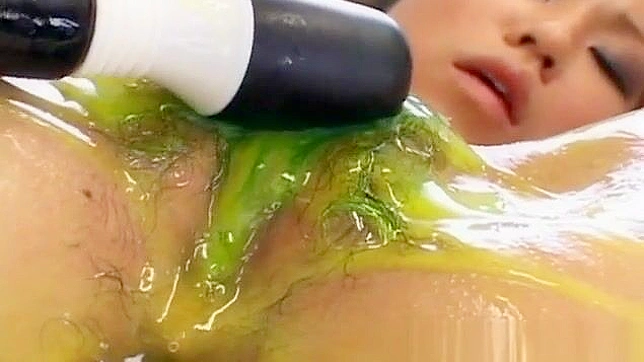 Asian Babe Romihi Nakamura in Lingerie Gets Covered in Green Goo During Messy Fuck.