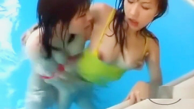 Two Asian Beauties in Swimsuits, Sucking Nipples and Rubbing Their Pussies Passionately.