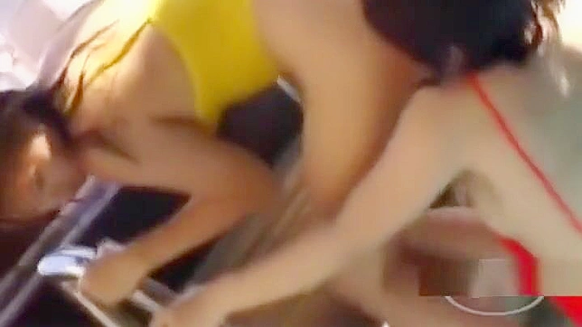 Two Asian Beauties in Swimsuits, Sucking Nipples and Rubbing Their Pussies Passionately.