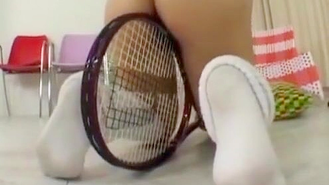 Japanese Teen's Kinky Solo Play with Golf Clubs and Tennis Racket, Cumming Hard