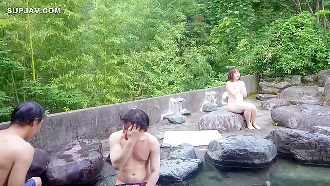 Busty Japanese Babe Moans in Surprise Hot Spring Orgy