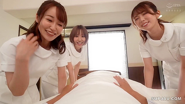 Three Perverted Japanese Nurses Drain a Rich Patient's Cock and Swallow All His Cum