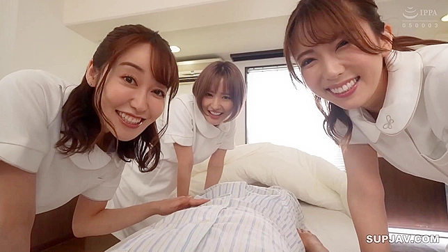 Three Perverted Japanese Nurses Drain a Rich Patient's Cock and Swallow All His Cum