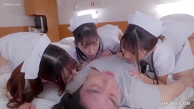 Japanese Nurses in Stockings Ravage Nerdy Boss's Dick in Office!