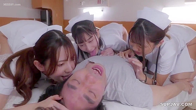 Japanese Nurses in Stockings Ravage Nerdy Boss's Dick in Office!