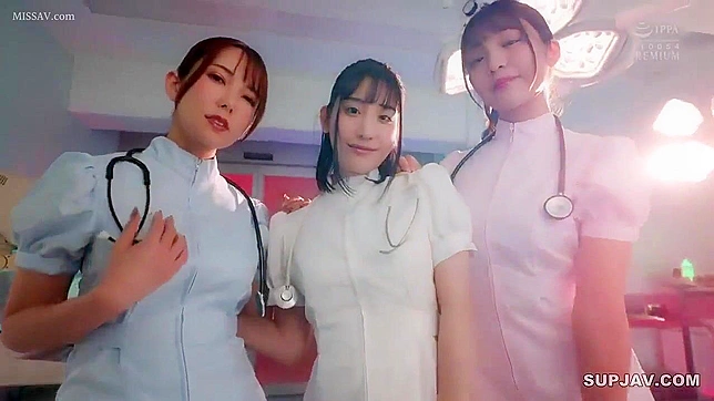 Japanese Nurses in Stockings Suck and Fuck Nerdy Boss in Office!