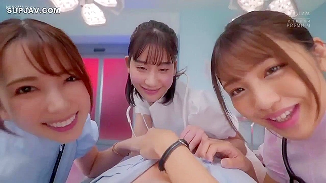 Sexy Japanese Nurses in Uniform and Stockings Suck Boss's Cock!