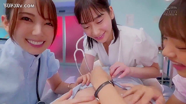 Sexy Japanese Nurses in Uniform and Stockings Suck Boss's Cock!