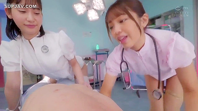 Sexy Japanese Nurses in Uniform and Stockings Suck Boss's Cock!