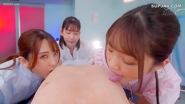 Three Japanese Nurses in Stockings Seduce and Fuck Nerdy Boss Hard!