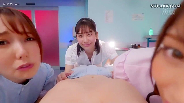 Three Japanese Nurses in Stockings Seduce and Fuck Nerdy Boss Hard!