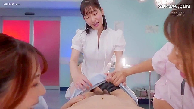 Three Japanese Nurses in Stockings Seduce and Fuck Nerdy Boss Hard!