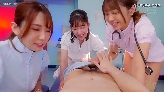 Three Japanese Nurses in Stockings Seduce and Fuck Nerdy Boss Hard!