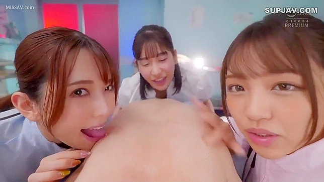 Three Japanese Nurses in Stockings Seduce and Fuck Nerdy Boss Hard!