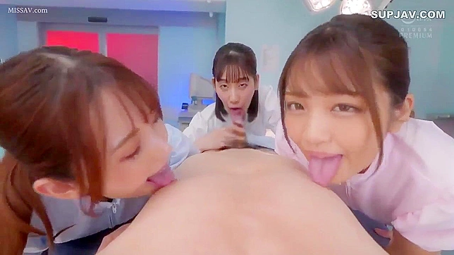 Three Japanese Nurses in Stockings Seduce and Fuck Nerdy Boss Hard!