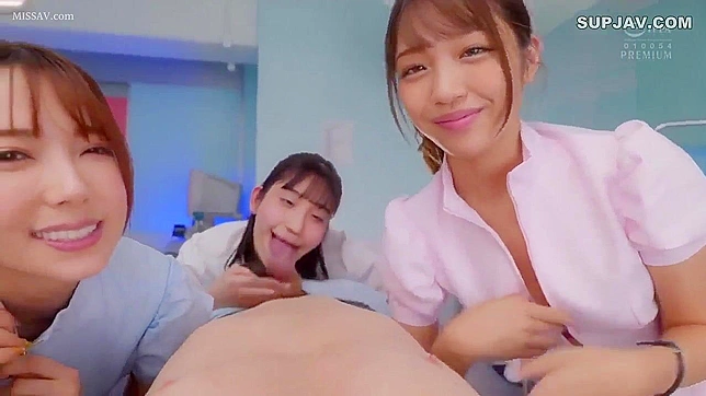 Three Japanese Nurses in Stockings Seduce and Fuck Nerdy Boss Hard!