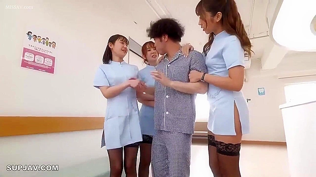 Three Japanese Nurses in Uniform Suck and Fuck Their Nerdy Boss!