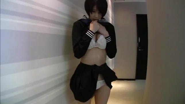 Sex appeal Asian teen Riku Minato engulfs schlong eats cum