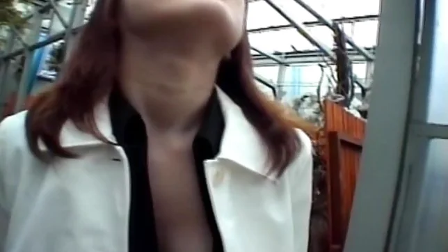 Saki Amamiya Naughty and hot Asian doll gives a blowjob outside 2