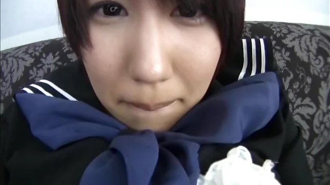 Sex appeal Asian teen Riku Minato engulfs schlong eats cum 3