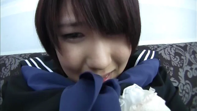 Sex appeal Asian teen Riku Minato engulfs schlong eats cum 4