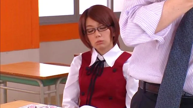 Sweet schoolgirl in glasses Mayu Nozomi fucks with her male teacher 5