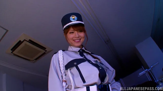 Policewoman Akiho Yoshizawa makes a footjob for a burglar
