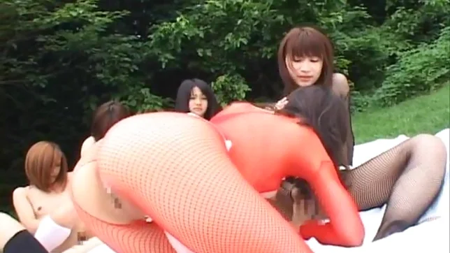 Horny Japanese AV models are having a pussy picnic ouside 5