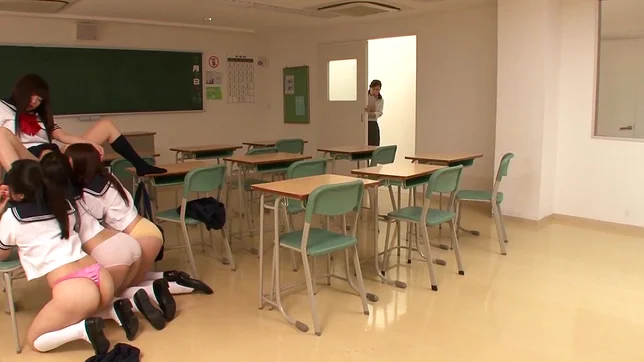 Busty Asian schoolgirls are having fun with their hot teacher 4