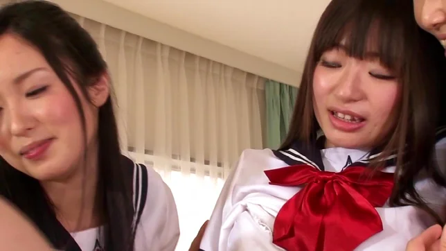 Busty Asian schoolgirls are having fun with their hot teacher 4