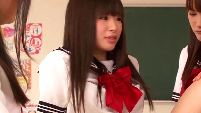 Busty Asian schoolgirls are having fun with their hot teacher 4