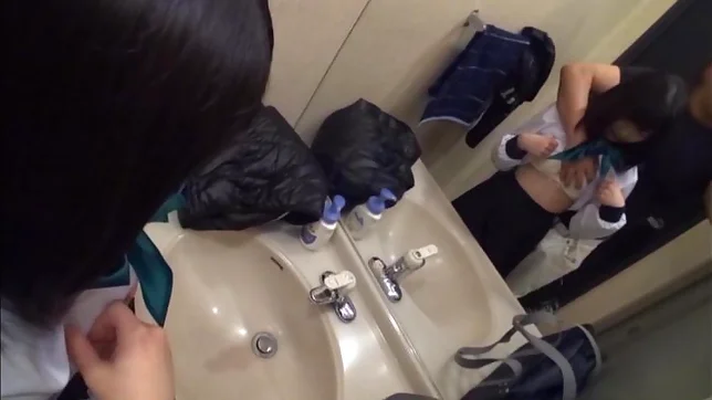 Sex in the toilet for young Japanese in sexy unifrom